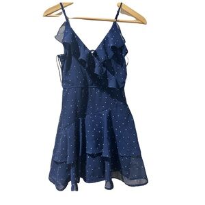 Japna Blue and White Ruffled Tiered Cocktail Romper